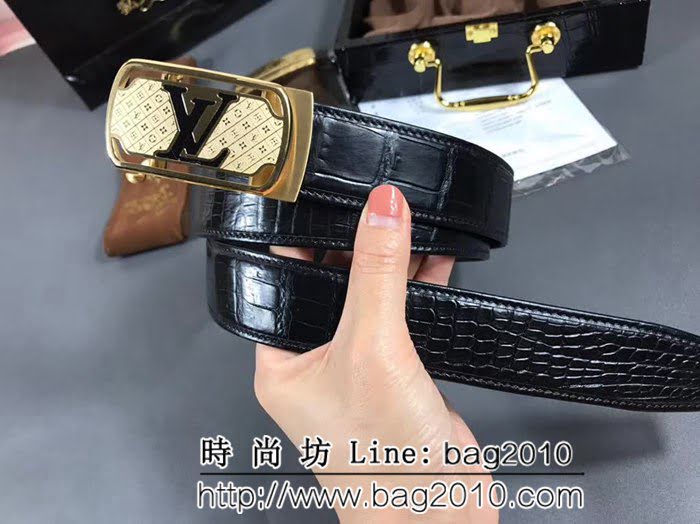 路易威登LV 進口野生真鱷魚無拼接肚皮 自動帶 純手工高端男士皮帶 LHG1353
